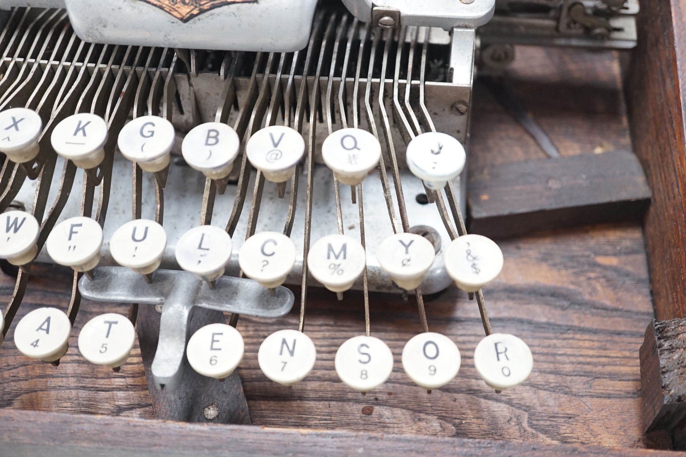 A Blickensderfer typewriter in fitted wooden case